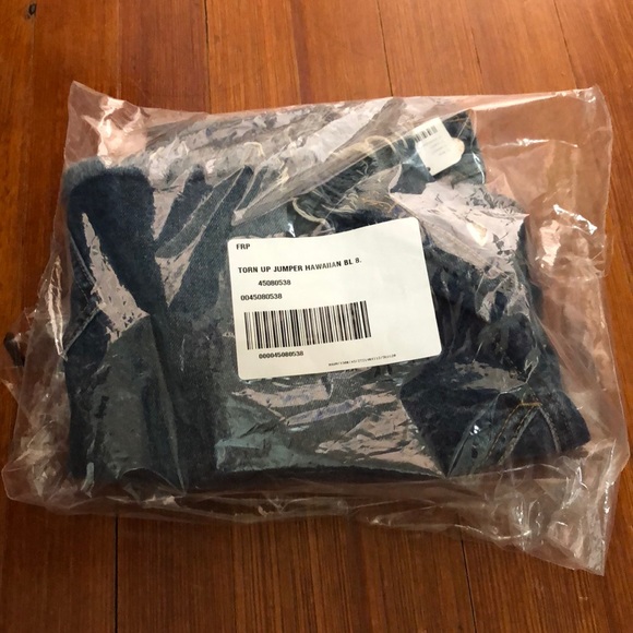 Free People Torn Up Denim Jumper sz 8 - Picture 7 of 7